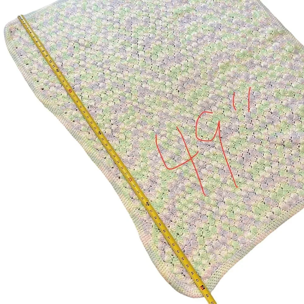 Vintage Crochet Pastel Multicolor Blanket Acrylic Throw Knit Crib Throw‎ Decor